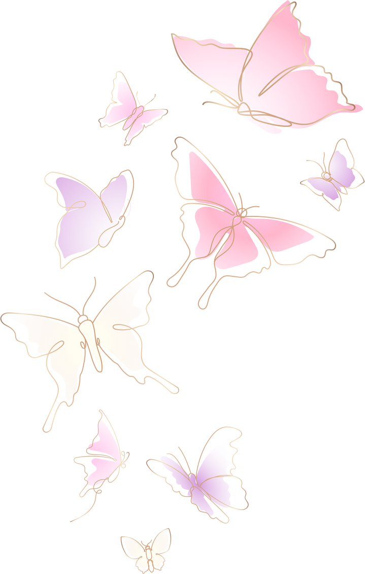 Flying butterfly png sticker, pastel pink line art clipart set