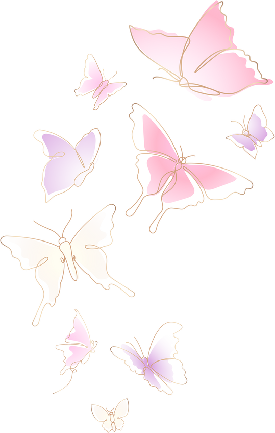 Flying butterfly png sticker, pastel pink line art clipart set